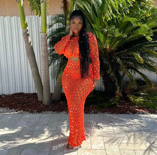 Sharee Wholesale High Quality 2023 Summer Sexy Beach Wear Hollow Hand Made Knit Dress Sequin Beach Dress