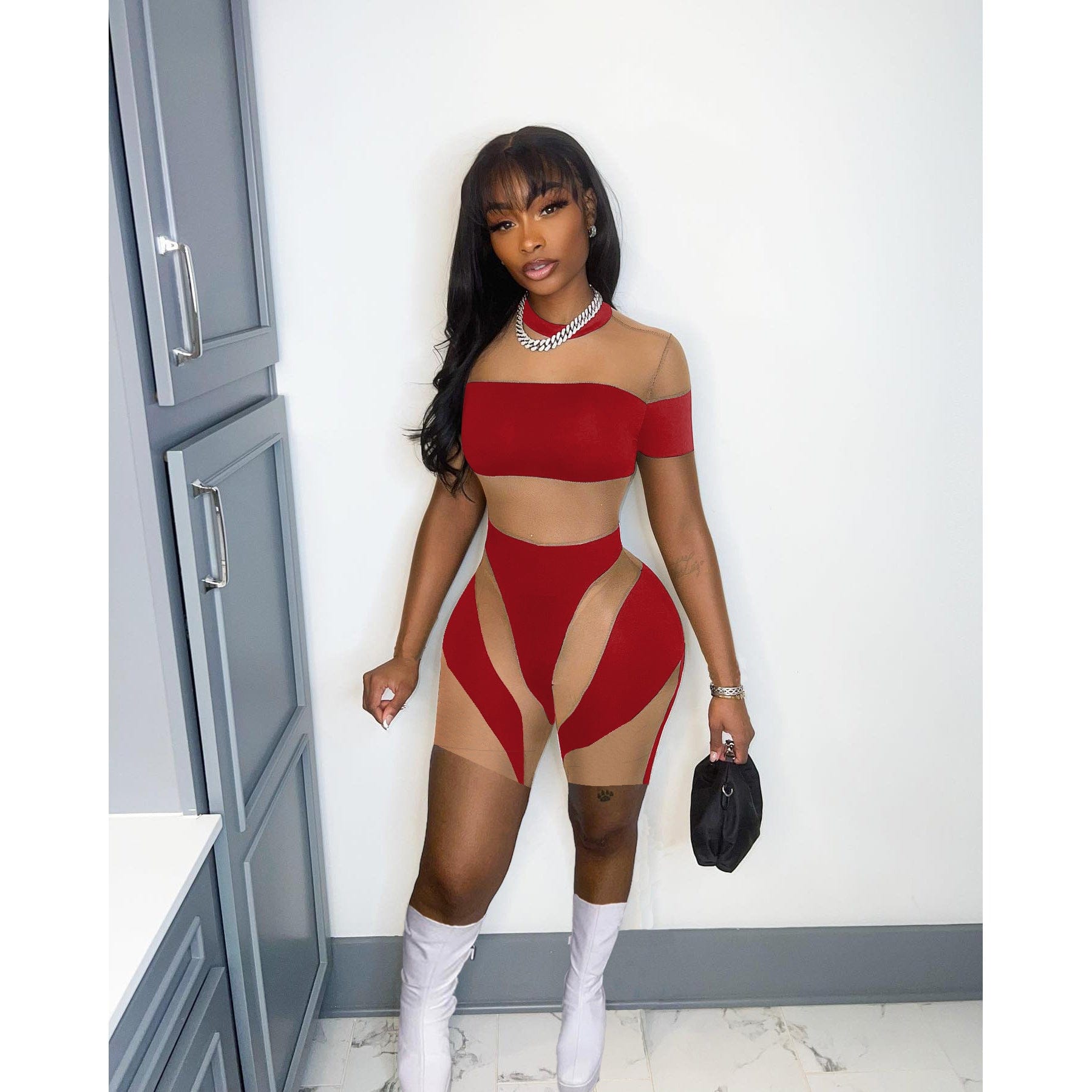 Shareee Clothing 2023 Transparent Mesh Jumpsuits Sexy One Piece Shorts Jumpsuit For Women