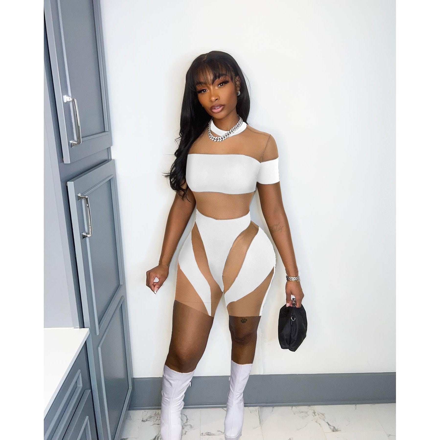 Shareee Clothing 2023 Transparent Mesh Jumpsuits Sexy One Piece Shorts Jumpsuit For Women