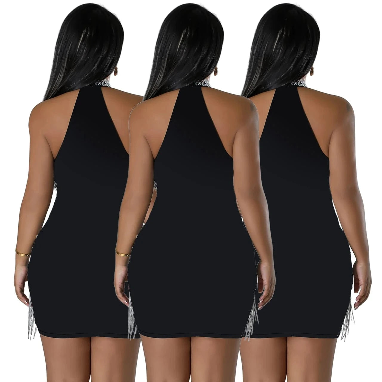 Sheer panels, hot diamonds, fringed sexy evening hip skirt