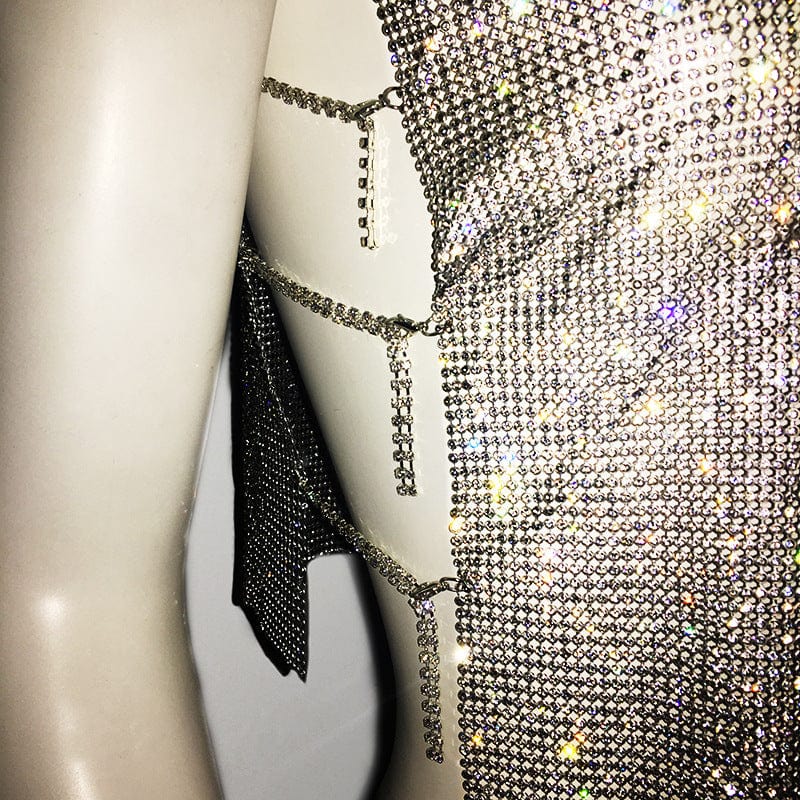 SHIHAN Diamante chainmail high neck top 7 colors rhinestone birthday party shiny sparkle crop tops women vest