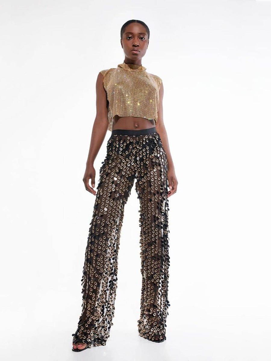 SHIHAN Diamante chainmail high neck top 7 colors rhinestone gold metallic crop top women sparkle shiny vest