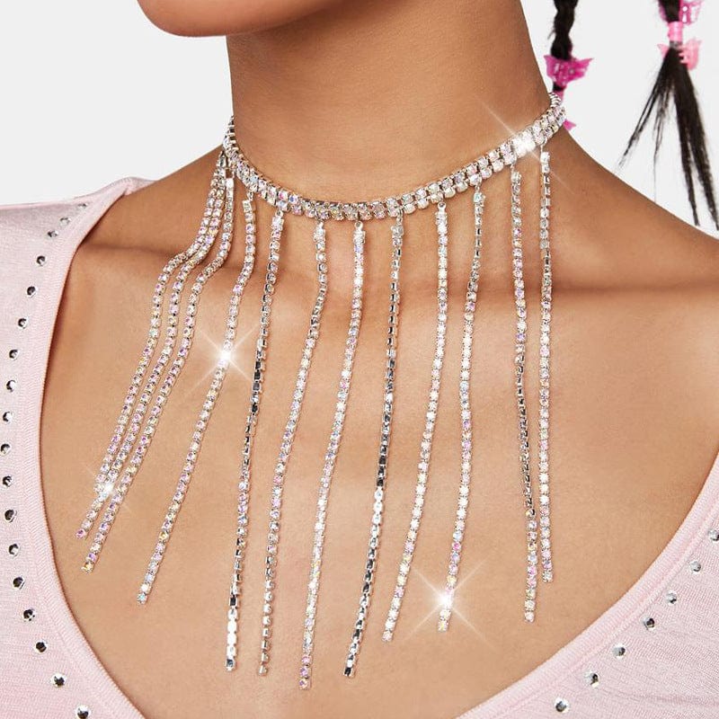 SHIHAN Fashion AB Colorful Rhinestone Choker Necklace for Women Simple Tassel Pendant for Necklace Festival Crystal Jewelry