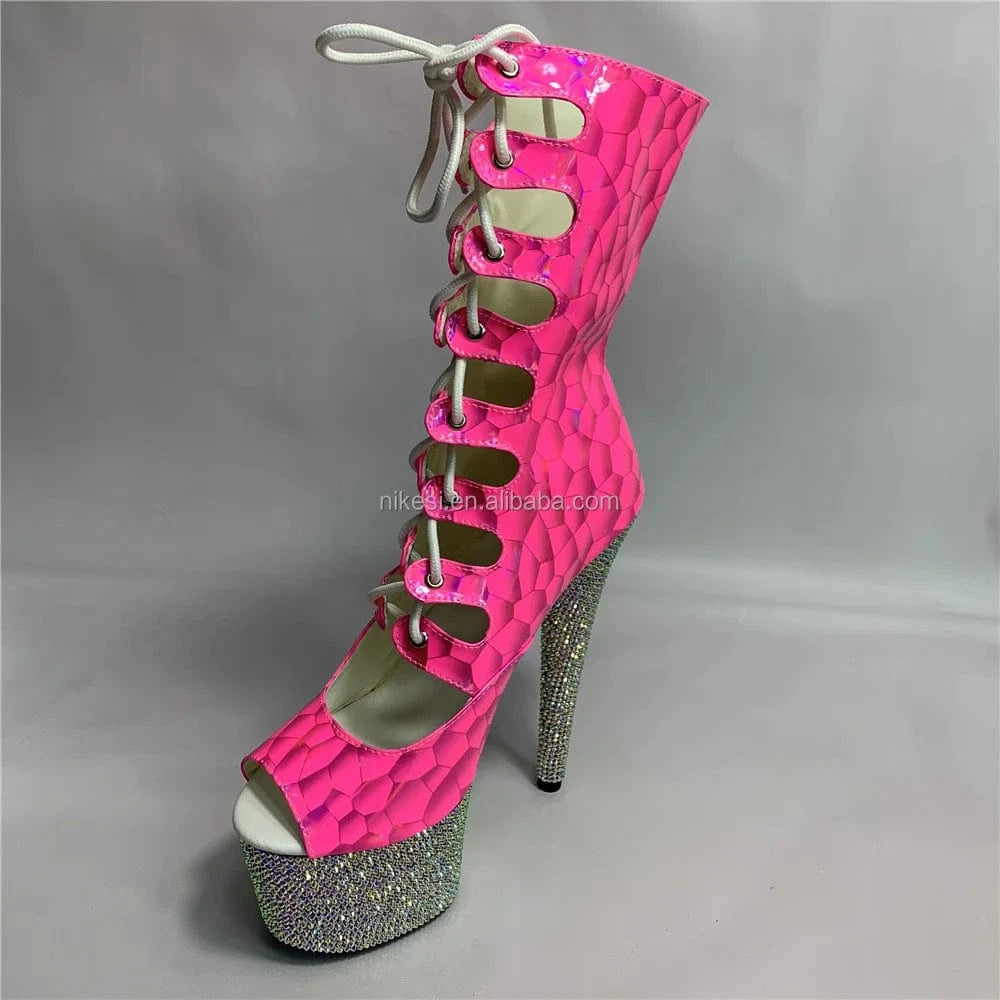 Shiny diamond sole pink radium radiation sexy upper sexy super high heel