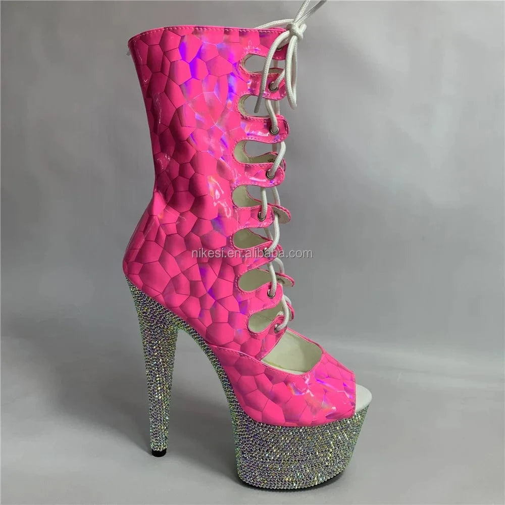 Shiny diamond sole pink radium radiation sexy upper sexy super high heel