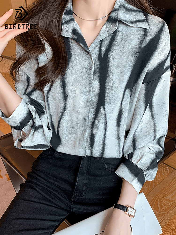 Shirts Female's Spring Long Sleeves Turn Down Collar Button Down Zebra Printing Blouses Tops For Autumn T32202Z