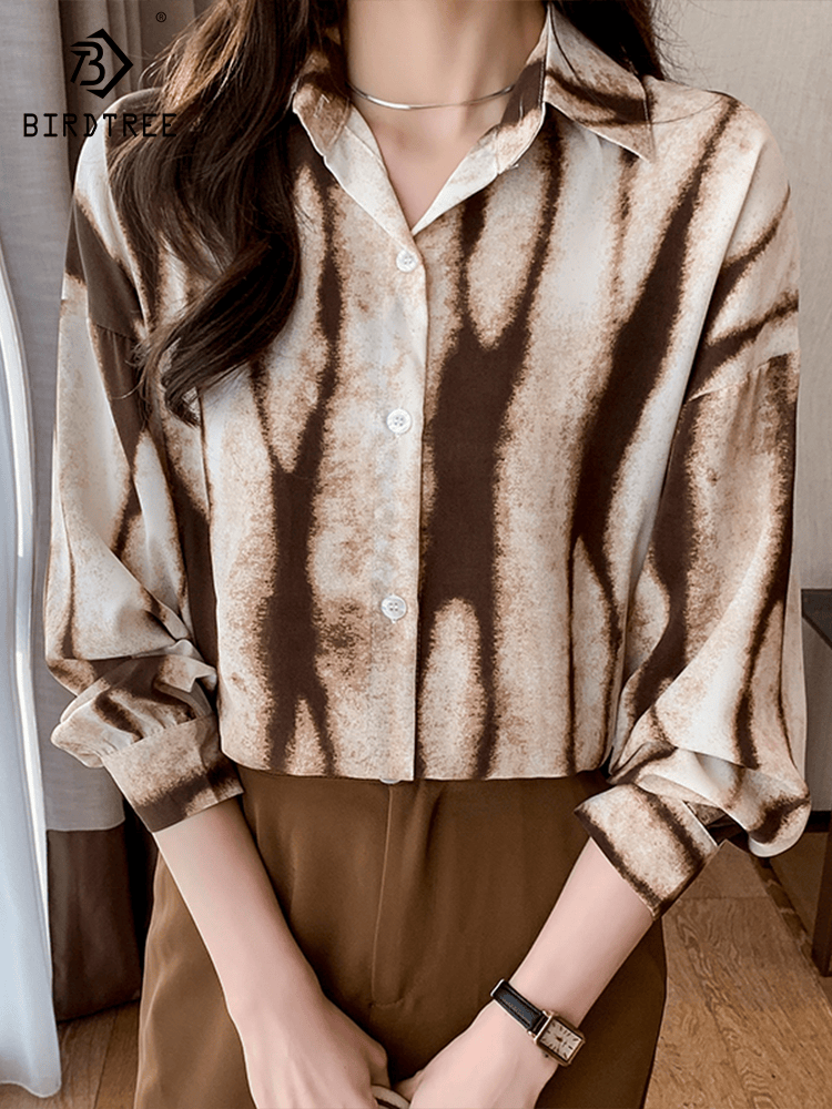 Shirts Female's Spring Long Sleeves Turn Down Collar Button Down Zebra Printing Blouses Tops For Autumn T32202Z