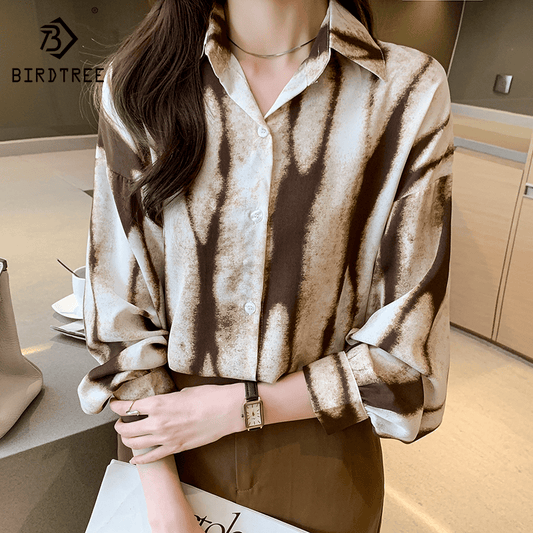 Shirts Female's Spring Long Sleeves Turn Down Collar Button Down Zebra Printing Blouses Tops For Autumn T32202Z