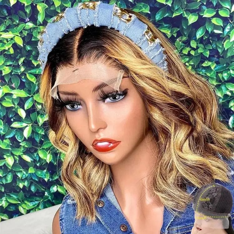 Short Bob Blonde Color Ombre Color Wig Pre Plucked 100% Unprocessed Vietnam Human Hair 4*4 Lace Closure Wigs