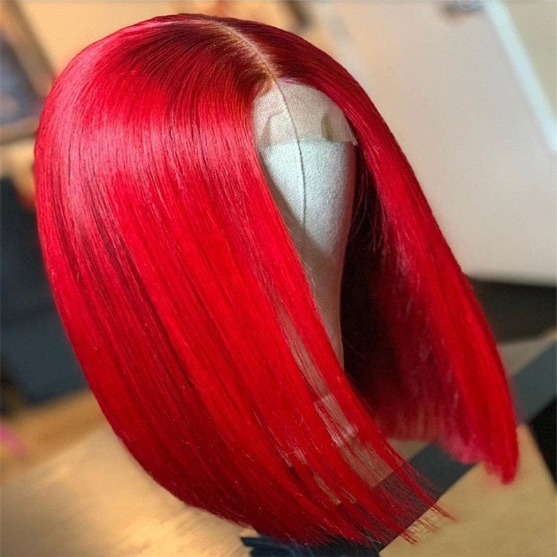 Short Bob Red Color Virgin Hair Silky Straight Human Hair 13*4 Lace Front Wig