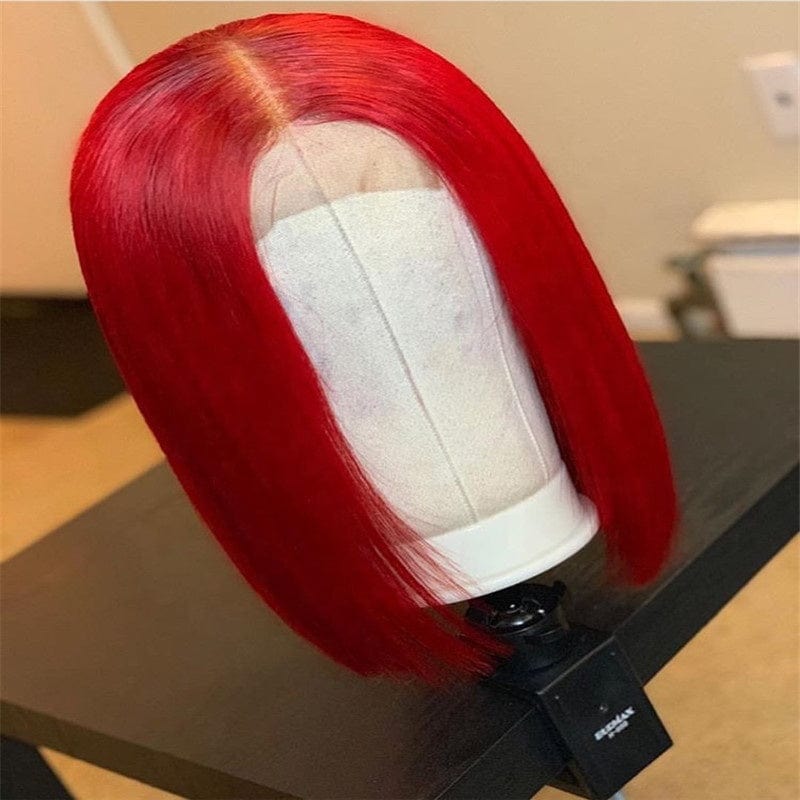 Short Bob Red Color Virgin Hair Silky Straight Human Hair 13*4 Lace Front Wig