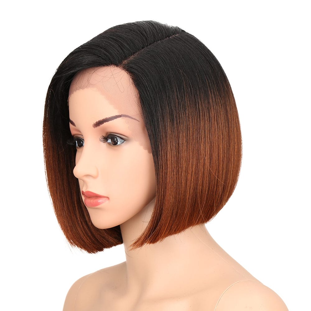 short bob wig sleek wholesale hot selling cheap heat resistant fiber bob straight lace part frontal synthetic hair wig for women
