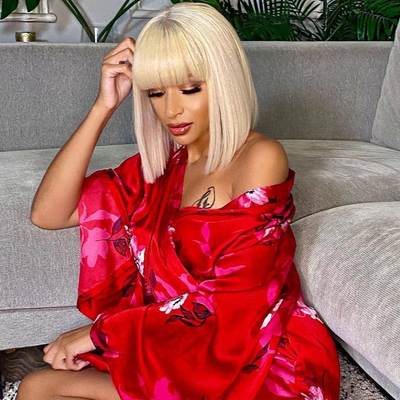 Short Bob Wigs #613 Color Silky Straight Brazilian Hair None Lace Wigs for Black Women