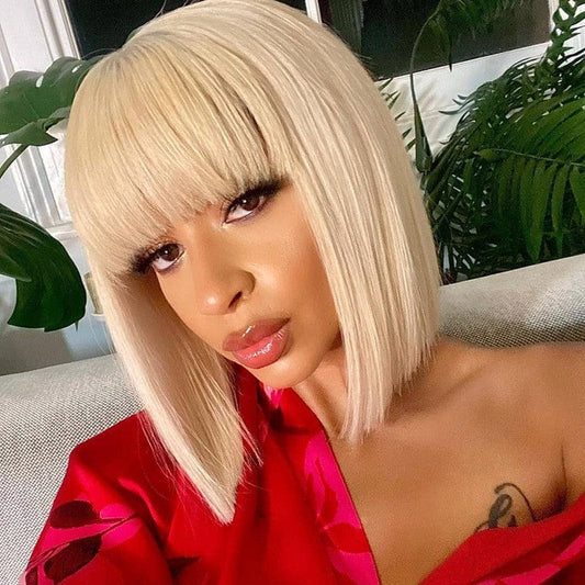 Short Bob Wigs #613 Color Silky Straight Brazilian Hair None Lace Wigs for Black Women