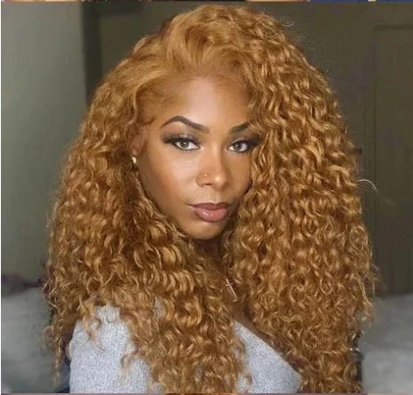 Short Curly Honey Blonde Bob Wig Lace Front Human Hair Wigs For Women #27 Color Brazilian Kinky Curly Lace Closure Frontal Wigs