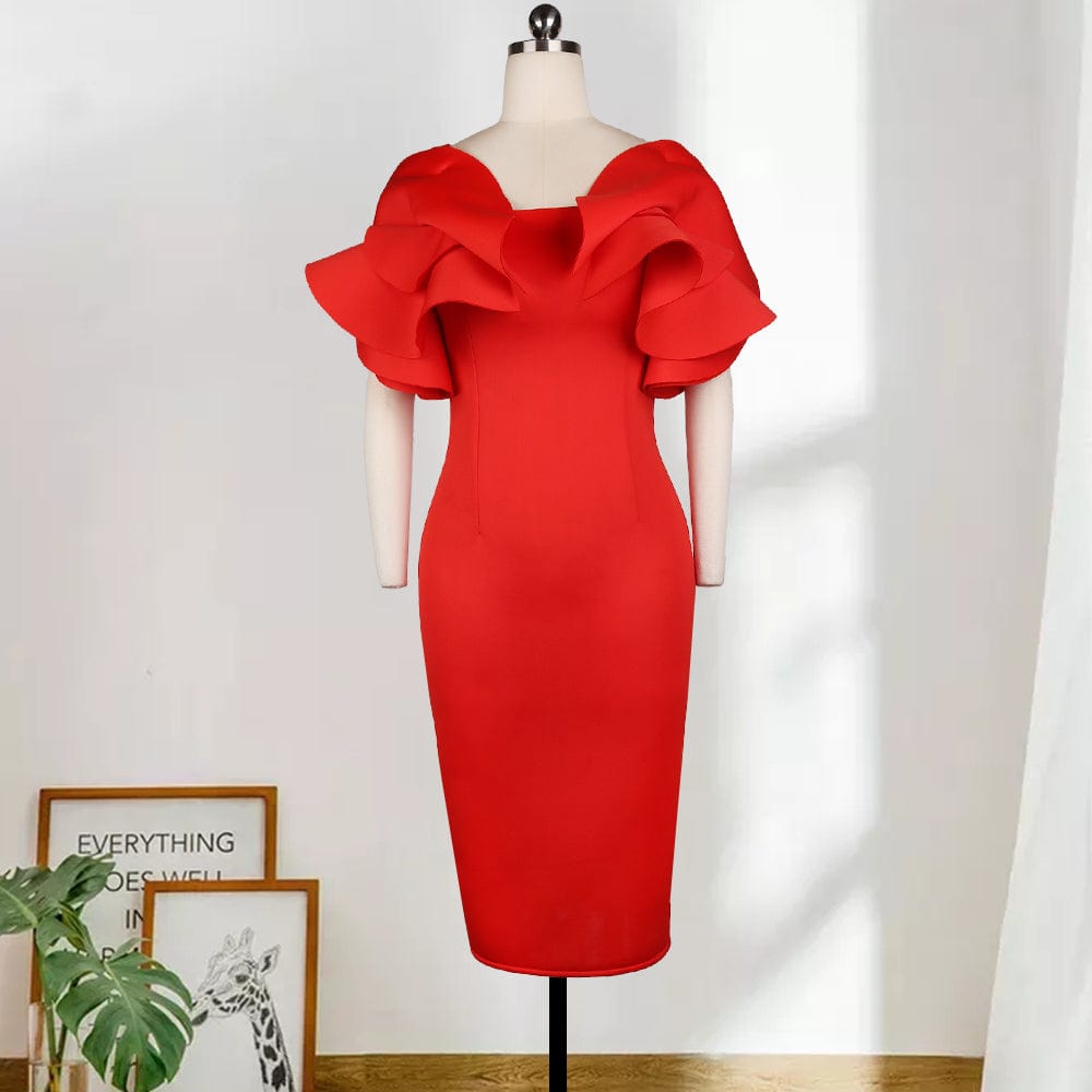 short dress XL / Orange Red 2022 Red Large Size Elegant Sexy Ruffles Women Prom Dresses