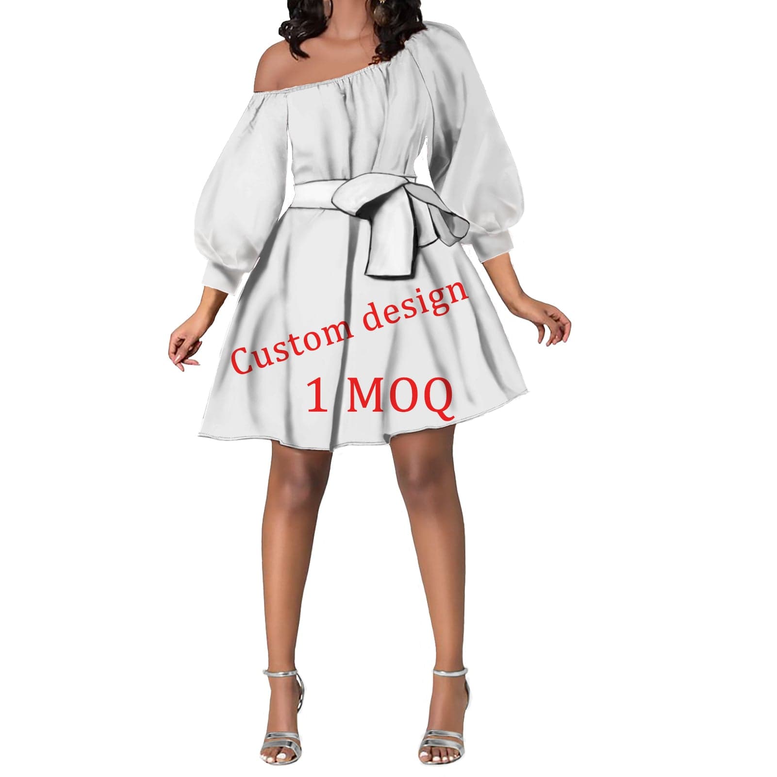 short dress XL / X7 1 Music Note Pattern One-Shoulder A-Line Mini Dress – Tie Waist Long Sleeve Club & Party Dress