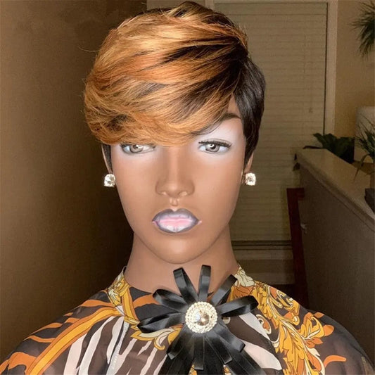 Short Honey Blonde Ombre Color Bob Pixie Cut