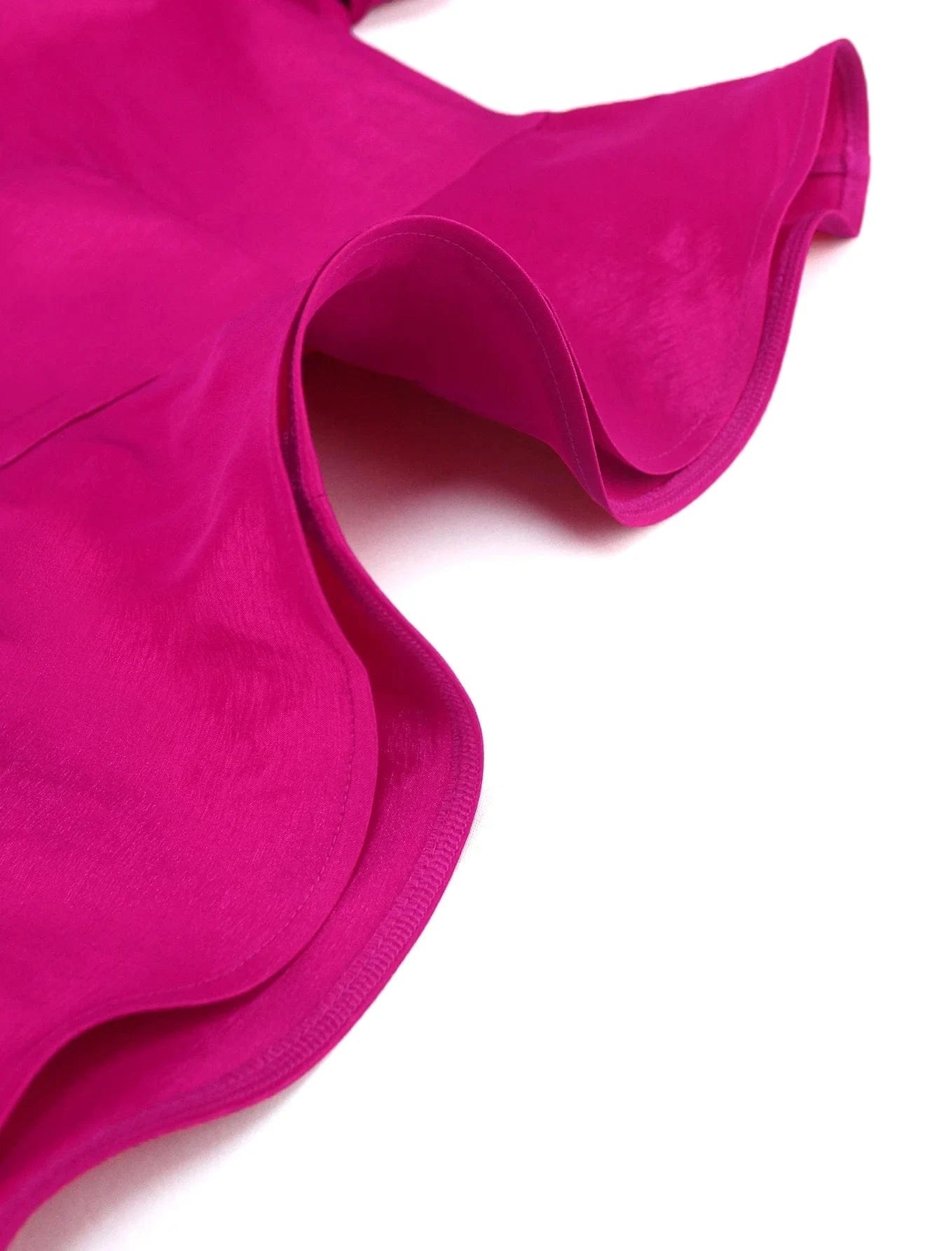 Short Puffy Sleeve AOMEI Wholesale Ruffle Peplum Women Hot Pink Blouse