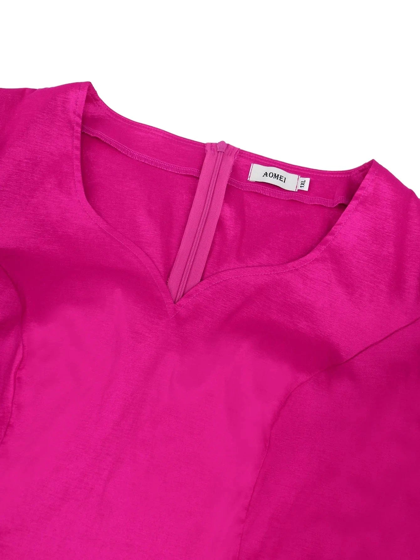 Short Puffy Sleeve AOMEI Wholesale Ruffle Peplum Women Hot Pink Blouse