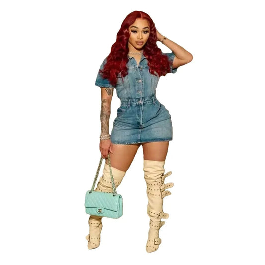 Short sleeves modest women's clothing jeans and casual dress for ladies