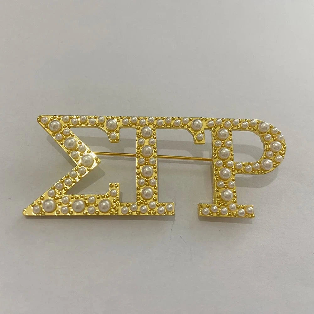 Sigma Gamma Rho Letter Sorority Pearl Rhinestone Pearl Brooch Women Jewellery Pin Brooch Graduation Gift