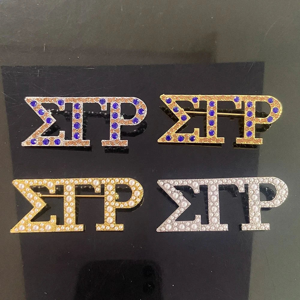 Sigma Gamma Rho Letter Sorority Pearl Rhinestone Pearl Brooch Women Jewellery Pin Brooch Graduation Gift