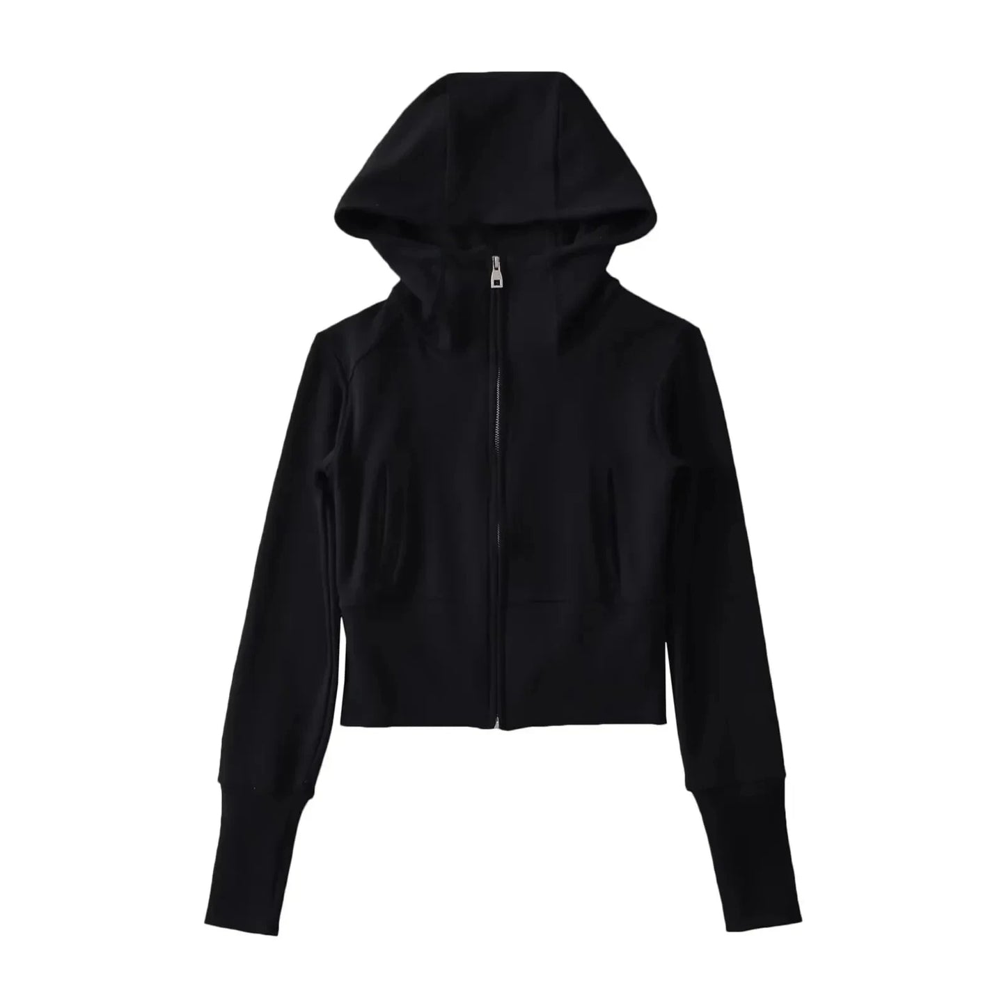 Silk screen printing / S / Black Hoodie manufacturers Custom logo Thumb hole Extra Rib cuff Fully zip Up  Women's hoodie sweatshirt for Gym Sport wear