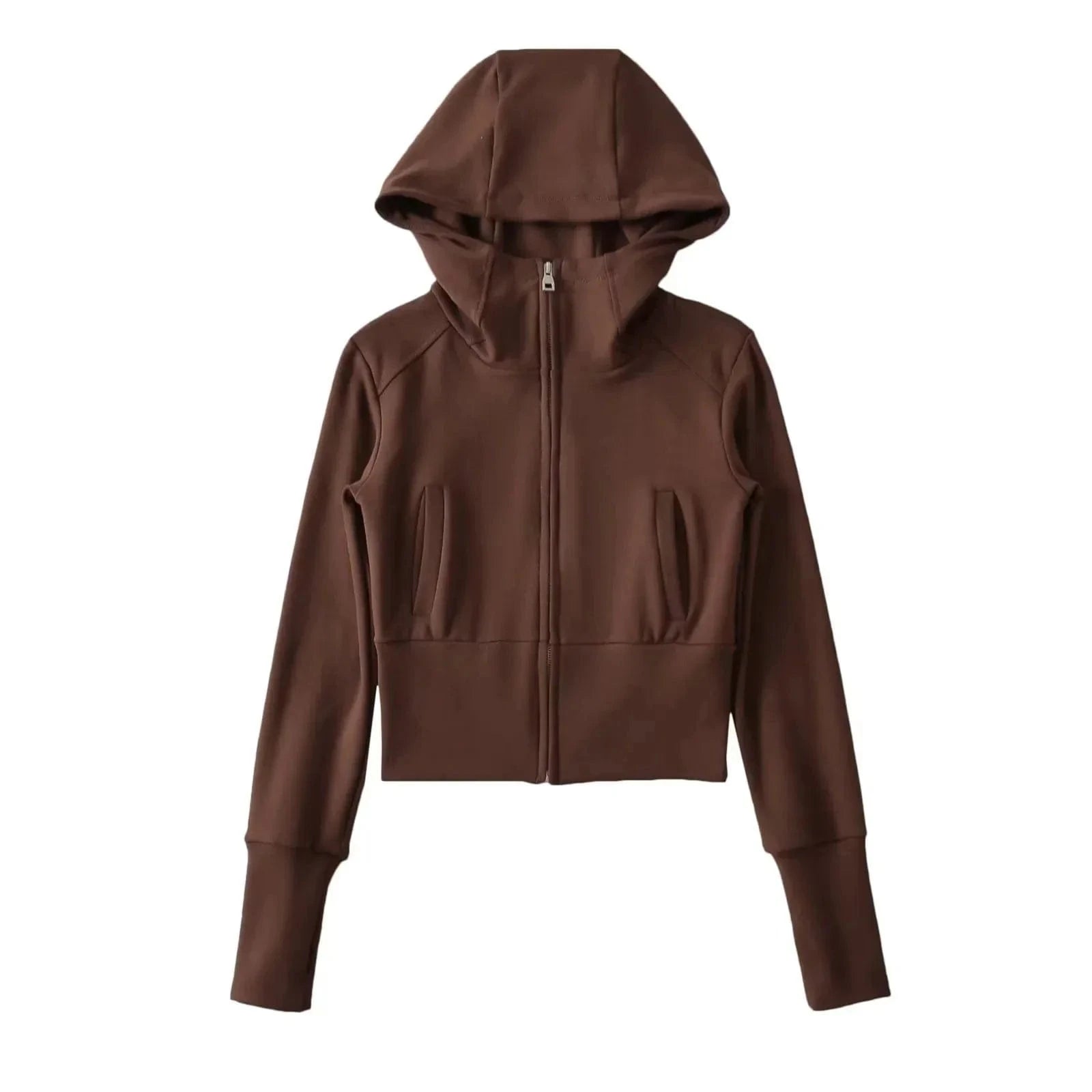 Silk screen printing / S / Brown Hoodie manufacturers Custom logo Thumb hole Extra Rib cuff Fully zip Up  Women's hoodie sweatshirt for Gym Sport wear