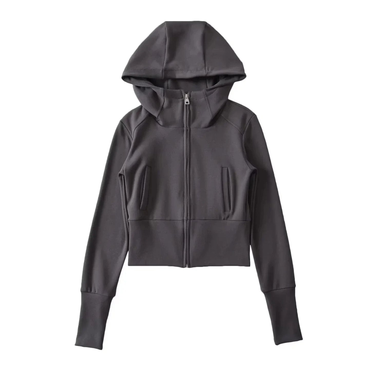 Silk screen printing / S / Dark Gray Hoodie manufacturers Custom logo Thumb hole Extra Rib cuff Fully zip Up  Women's hoodie sweatshirt for Gym Sport wear