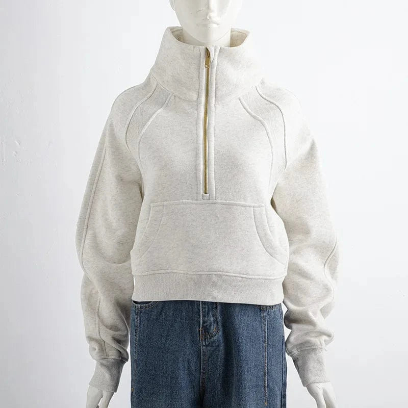 Silk screen printing / S / White Manufacture GYM Sport wear Winter Thickness Thumb Hole Stand Collar Half zip up Sweatshirts with kangaroo Pockets custom logo