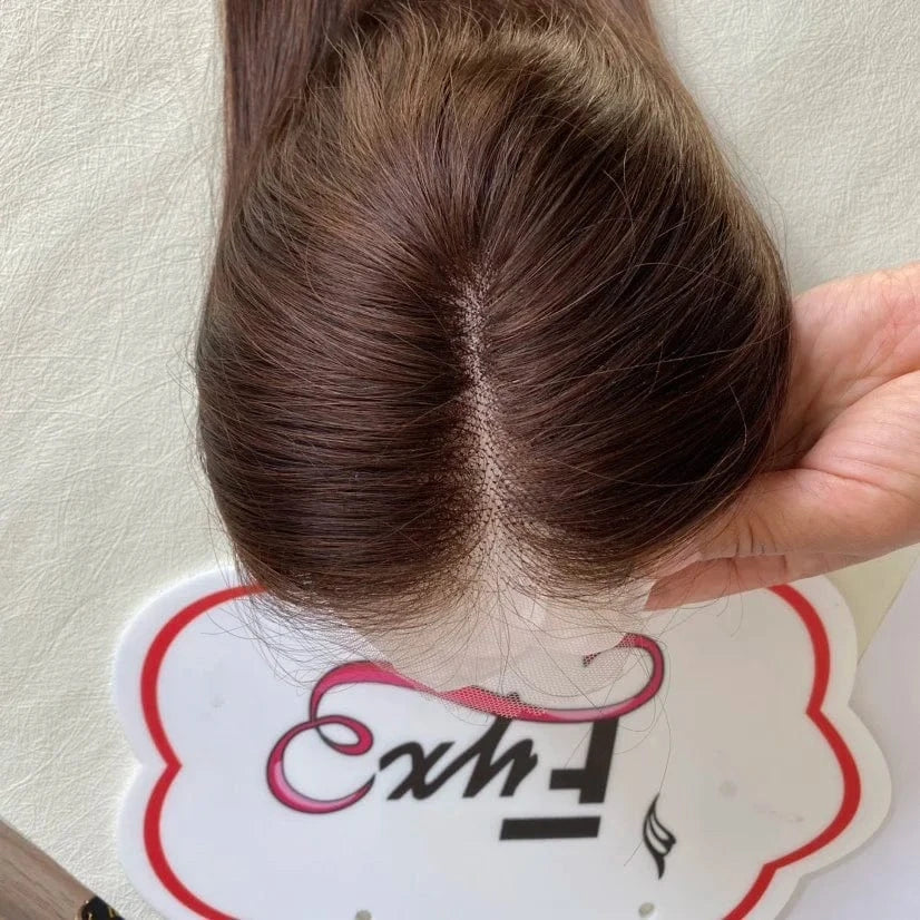 Silky Human Hair Toupee Mid Part Glueless Clip In Hair Base Topper For Women Vietnamese Cuticle Aligned Hair Fast Shipping