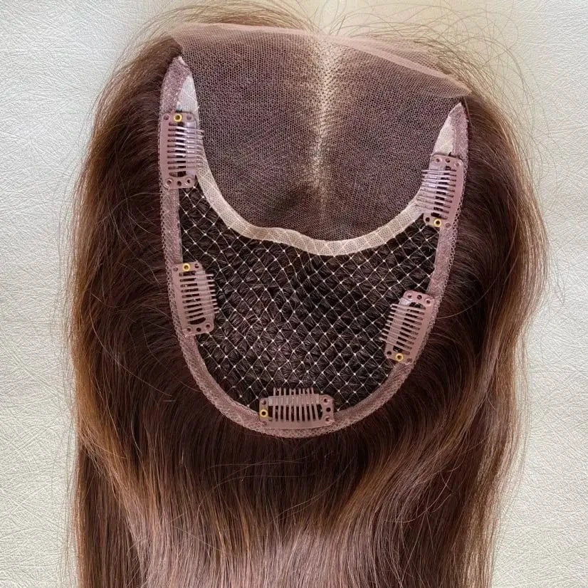 Silky Human Hair Toupee Mid Part Glueless Clip In Hair Base Topper For Women Vietnamese Cuticle Aligned Hair Fast Shipping