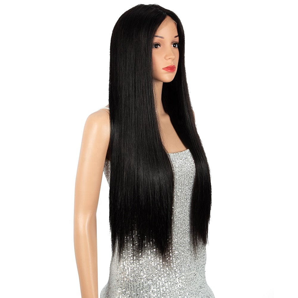 Silky straight 18 to 28 inches  Hd T Swiss Lace Front new fiber mix Human Hair Wigs Transparent for Black Women with Baby Hair