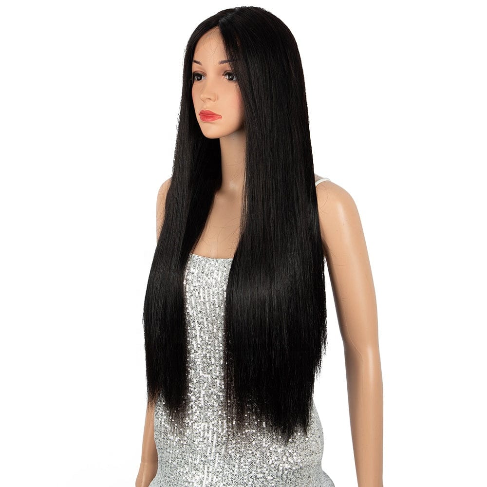 Silky straight 18 to 28 inches  Hd T Swiss Lace Front new fiber mix Human Hair Wigs Transparent for Black Women with Baby Hair