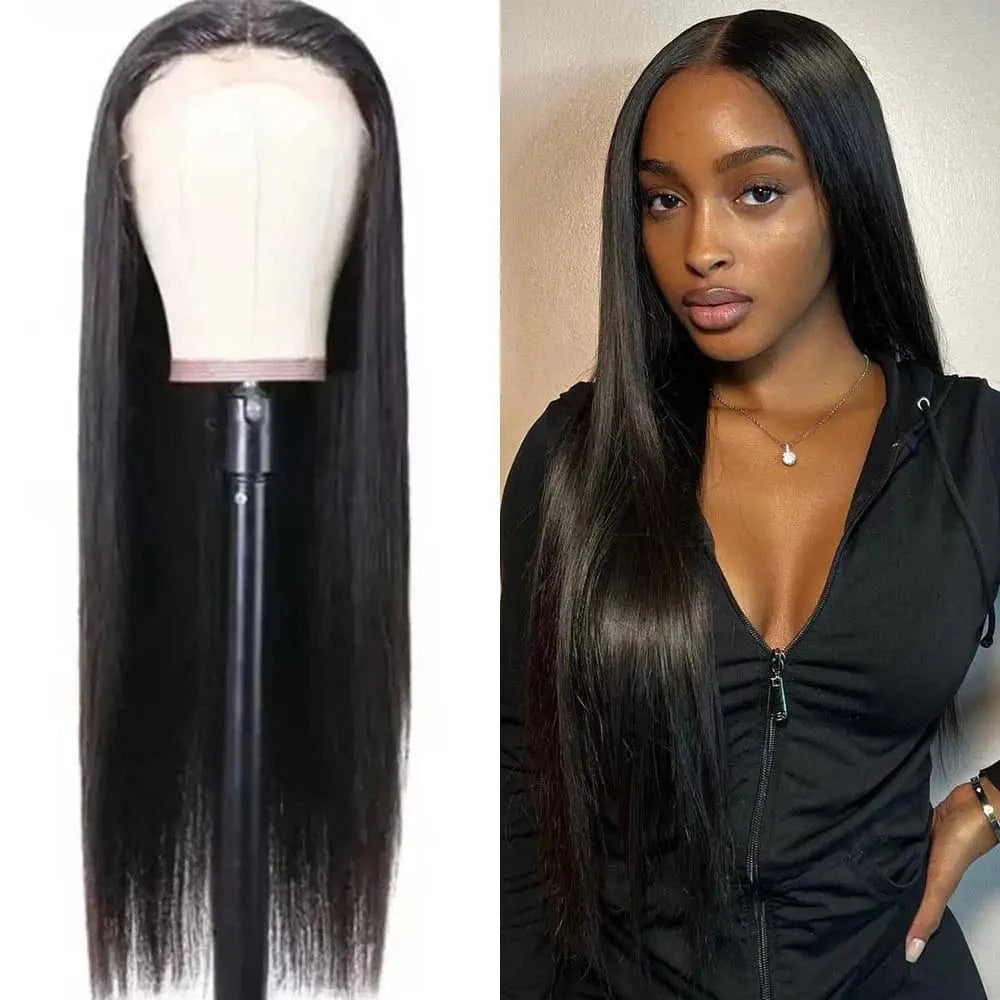 silky straight in stock / Black 50inch pre-plucked Natural hair line Silky Straight Wig Vendor Closure Frontal lace Human Hair thick full Wig for black women