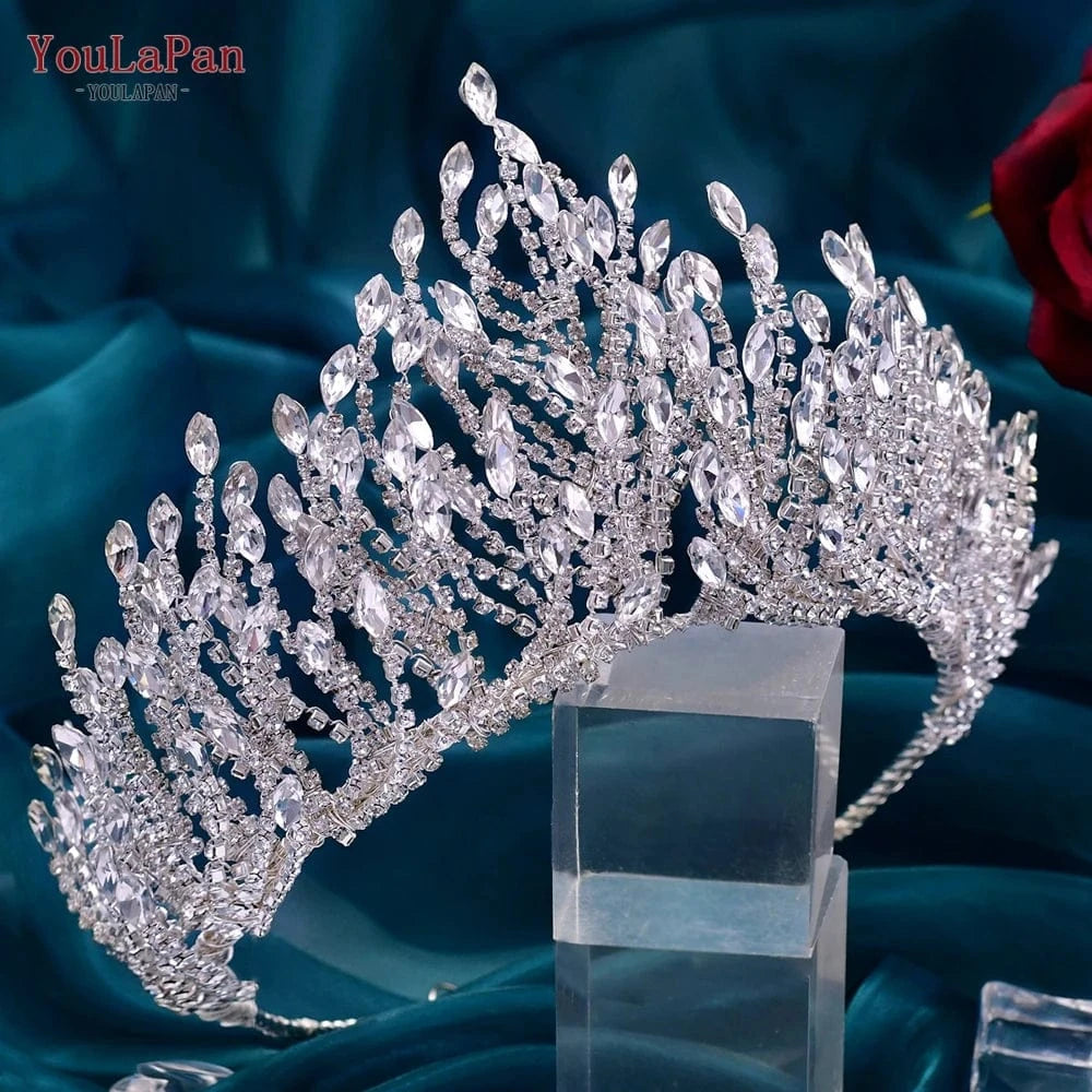 Silver ( 1 Crown) YouLaPan HP374 Luxurious Shiny Rhinestone Headband Earring Set Wedding Accessories Women Pageant Crown Bridal Tiara