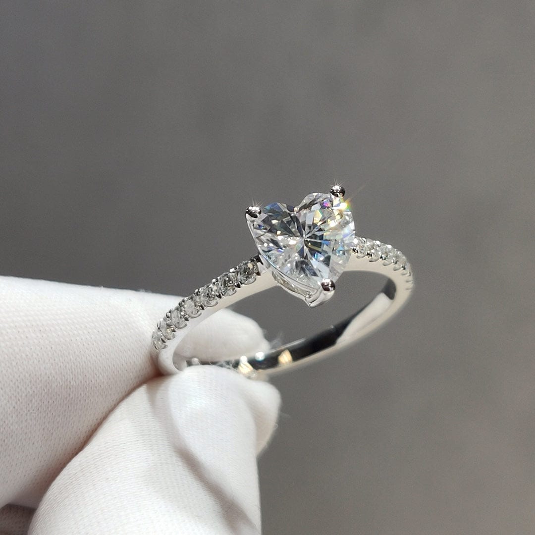 Silver 925 Original Diamond Test Past Excellent Cut 1 Carat Sparkling D Color Heart Moissanite Ring Gemstone Wedding Jewelry