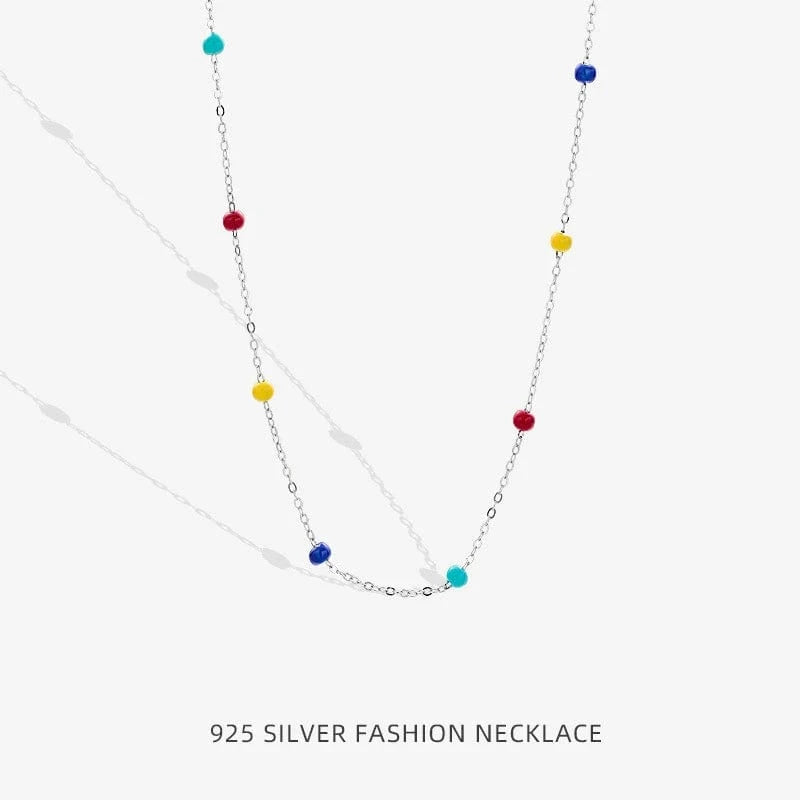 silver 925 sterling silver rainbow color chain necklace jewelry charms oil drop enamel bead necklace for girl women jewelry