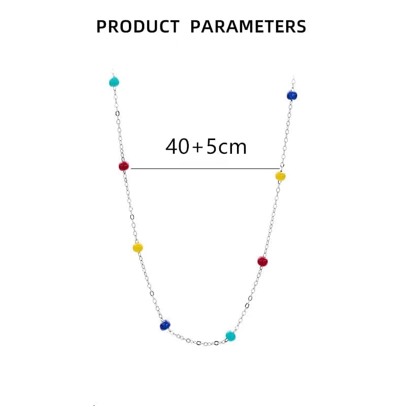 silver 925 sterling silver rainbow color chain necklace jewelry charms oil drop enamel bead necklace for girl women jewelry