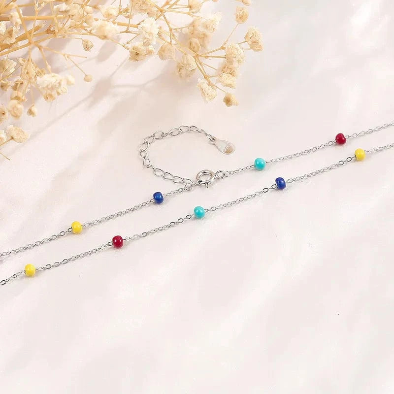 silver 925 sterling silver rainbow color chain necklace jewelry charms oil drop enamel bead necklace for girl women jewelry
