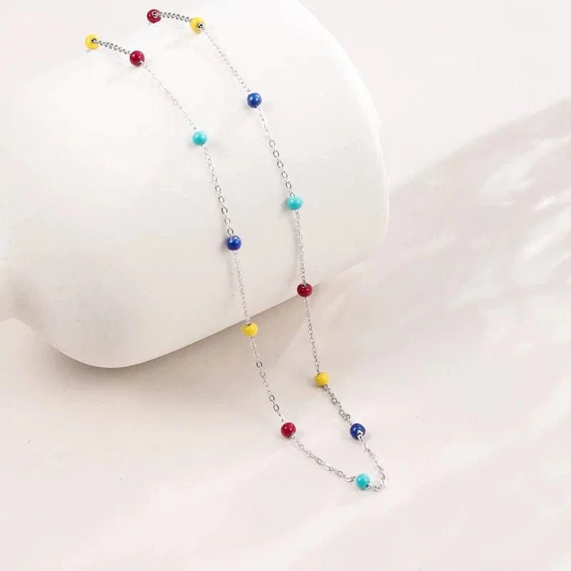 silver 925 sterling silver rainbow color chain necklace jewelry charms oil drop enamel bead necklace for girl women jewelry