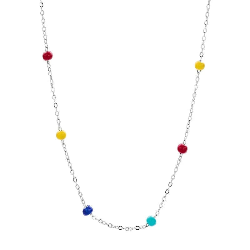 silver 925 sterling silver rainbow color chain necklace jewelry charms oil drop enamel bead necklace for girl women jewelry