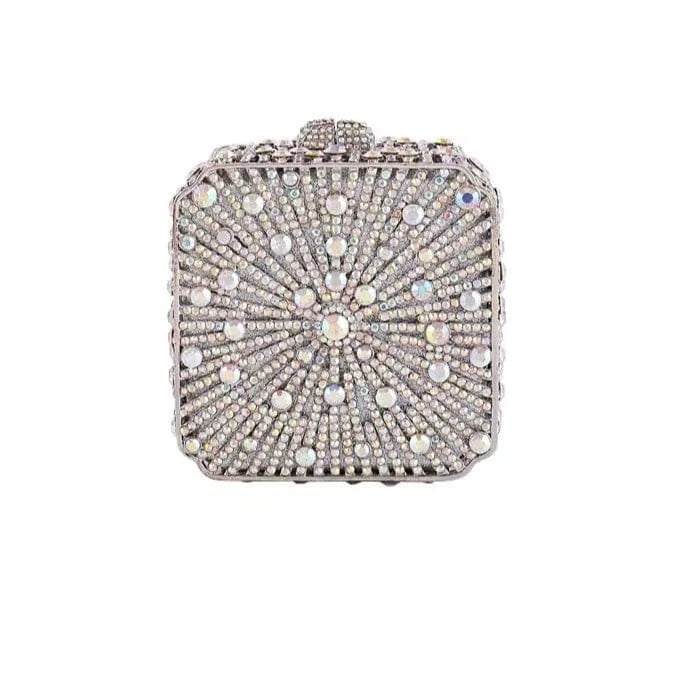 Silver AB Luxury sparkle square shape rhinestone bridal clutch evening bag handbag green crystal diamond purse for women