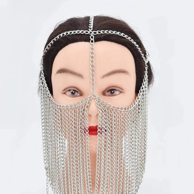 Silver-C Masquerade Mask Party Alloy Jewelry Stage Costume Performance Costume Metal Face Chain Jewelry