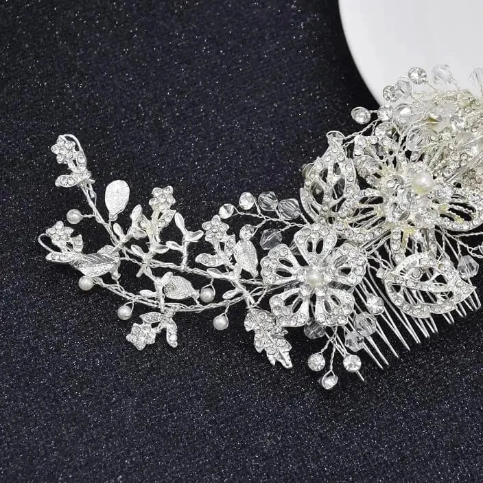 Silver Classic silver diamond crystal white pearl hair accessories wedding braided headdress party women jewelry