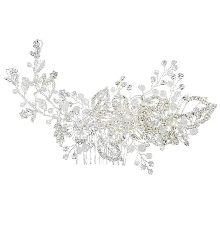 Silver Classic silver diamond crystal white pearl hair accessories wedding braided headdress party women jewelry