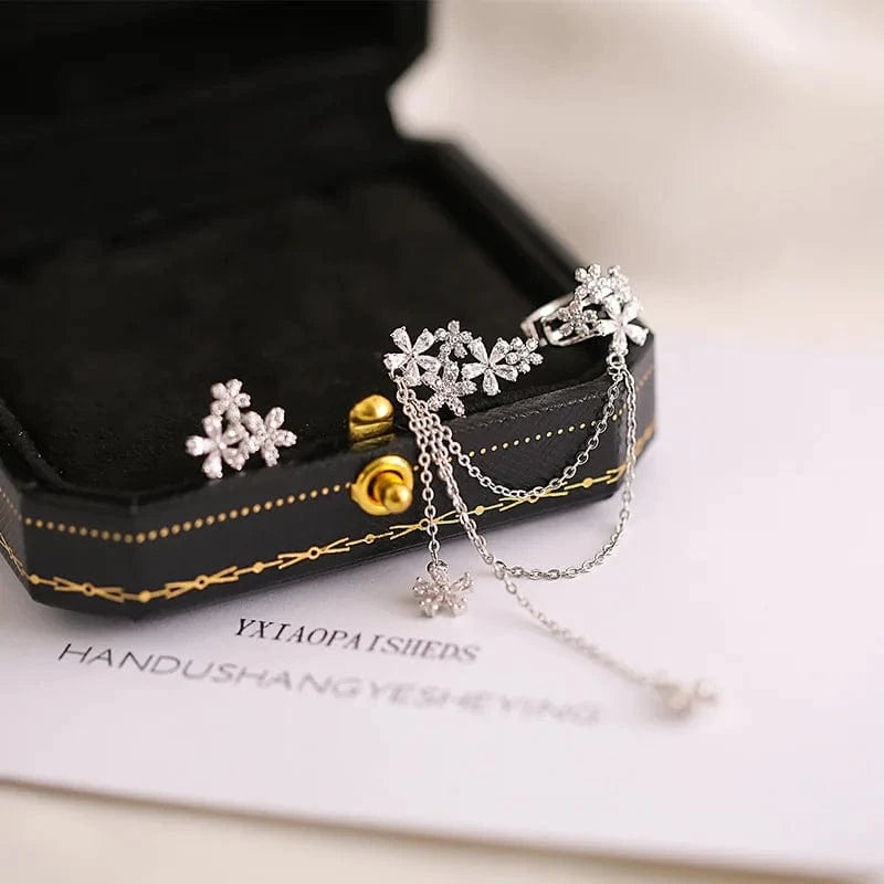 silver Dropshipping Wholesale Zircon Flower Cuff Earring with 1 Sided Ear Cuff Clip Women Girls  Brass Delicate Fashion Jewelry