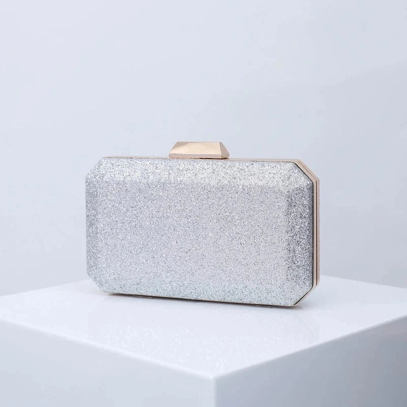 silver Factory wholesale direct selling fancy trendy bling glitter PU leather handmade wedding golden clutch bag