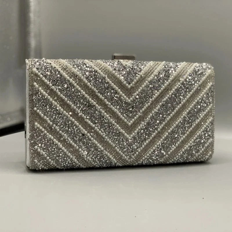 silver fashion chains unique sequin diamond clutch bag wholesale designer square clutch evening purse